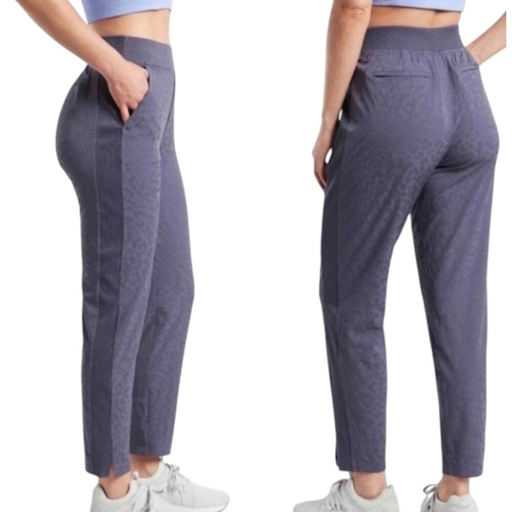Athleta‎ Pants Women 6 Brooklyn Textured Ankle Blue Leopard High Rise Athleisure